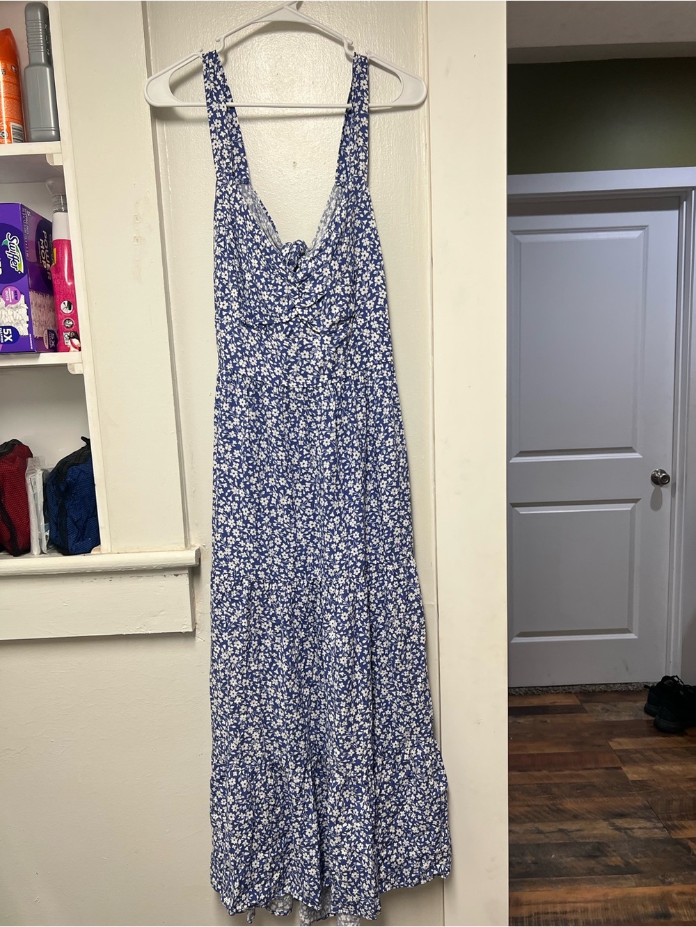 Blue Floral Tie-Front Maxi Dress